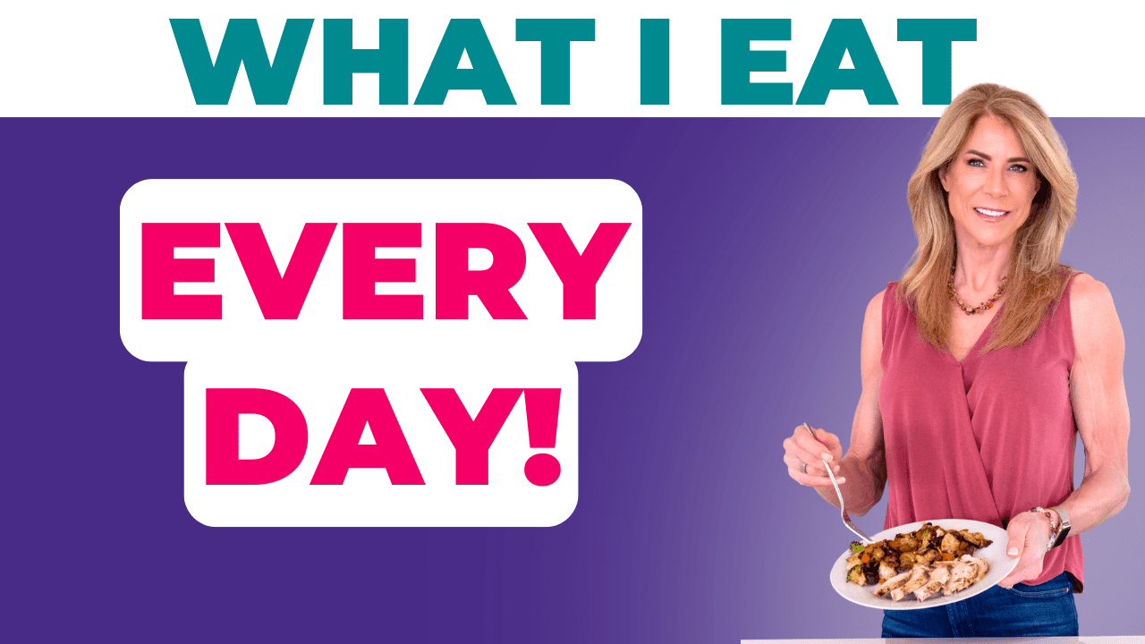 JJ Virgin sharing her daily nutrition routine for women over 40 with healthy meals and supplements displayed